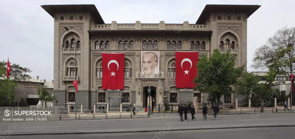 Turkey, Ankara, Ziraat Bank, Ataturk image, Turkish flags,