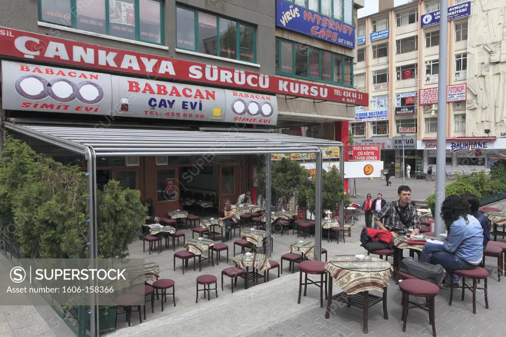 Turkey, Ankara, Kizilay, street scene, tea shop, people,