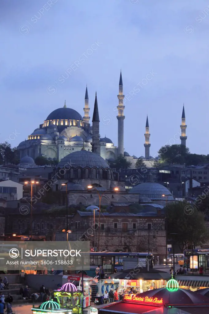 Turkey; Istanbul; Eminönü, docks, Suleymaniye, Rustem Pasha, mosques,