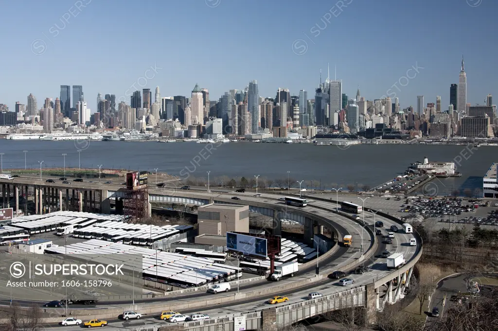 USA- March 2010-New York City-Midtown Mahattan Skyline-Hudson River-495 Highway