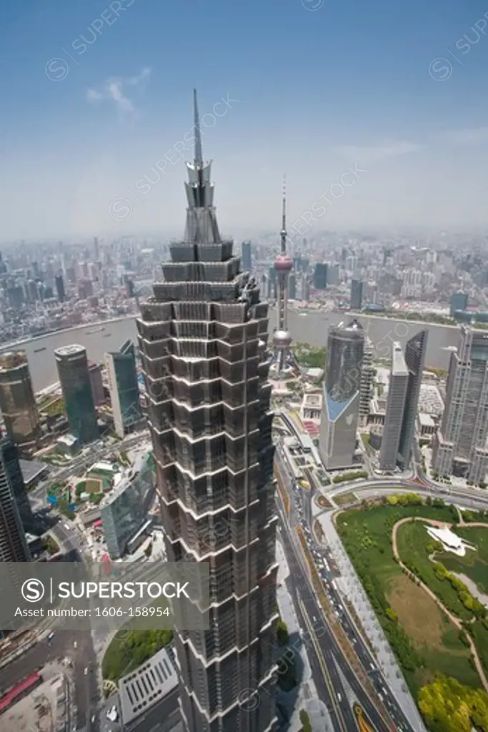 China-Shanghai City-Jin Mao Tower and Huangpu River