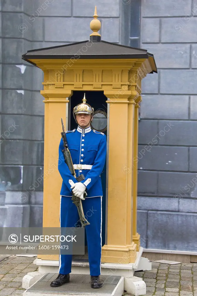Sweden-June 2009 Stockholm City Guard man at the Royal Palace