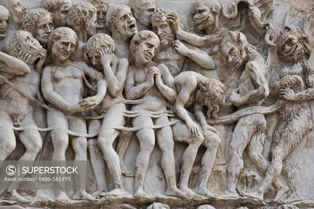 Hell and the damned;Detail of the last judgement;Bas-relief;Duomo;Orvieto;Umbria;Italia