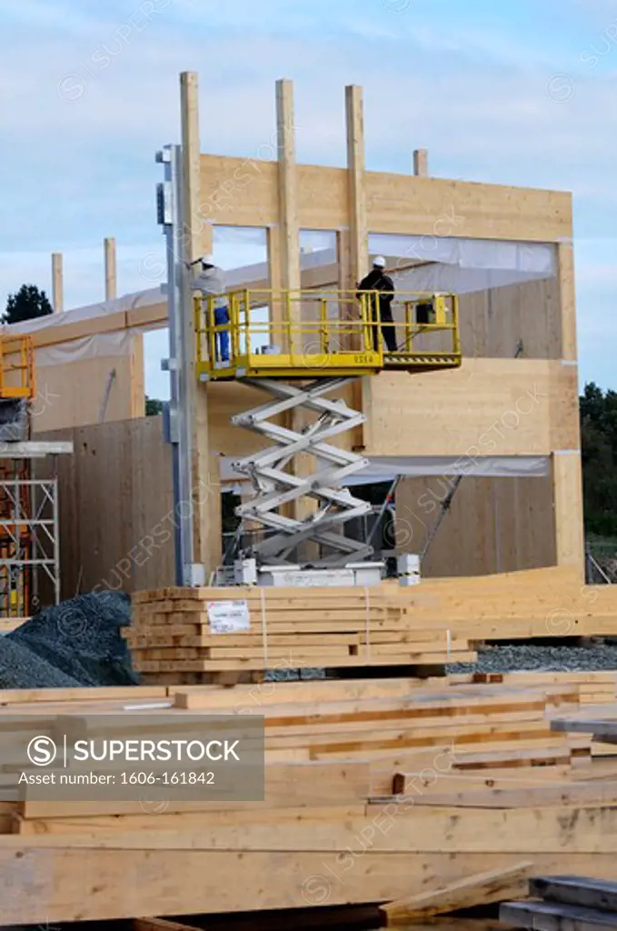 France, 44, Heric, Construction site of a college according to BBC standard , wooden structure, building low-energy