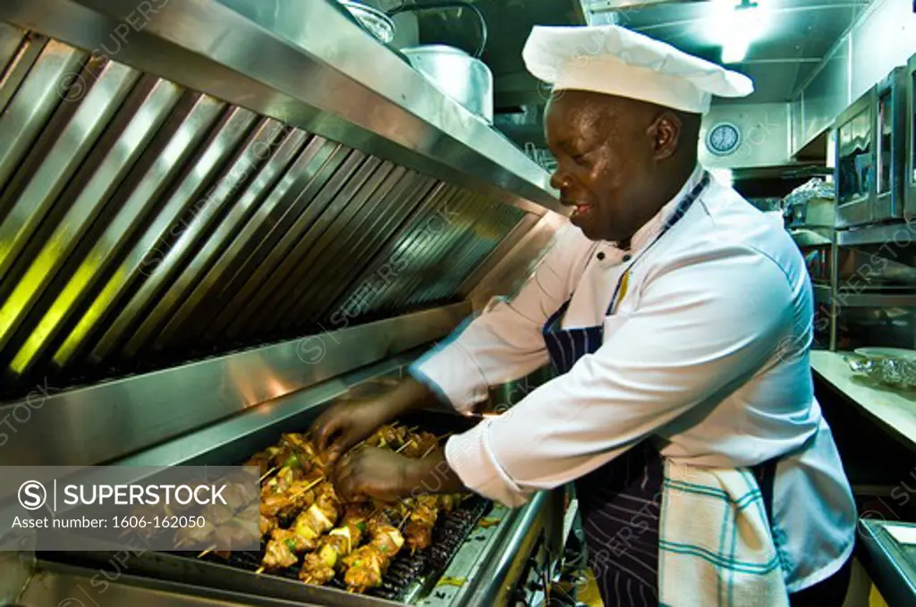 Africa, Zimbabwe, North Matabeleland province, Victoria Falls city, train station, inside the Shongololo Express, the cook Paul Gutu