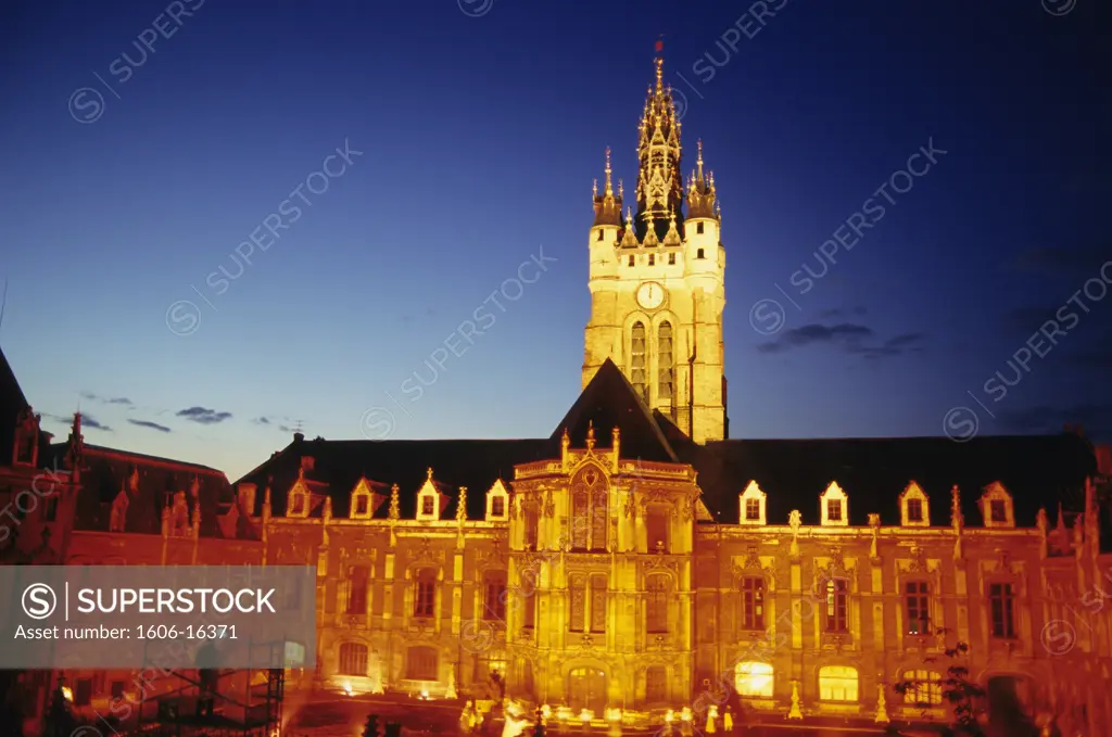 France, Nord, Douai, by night, belfry