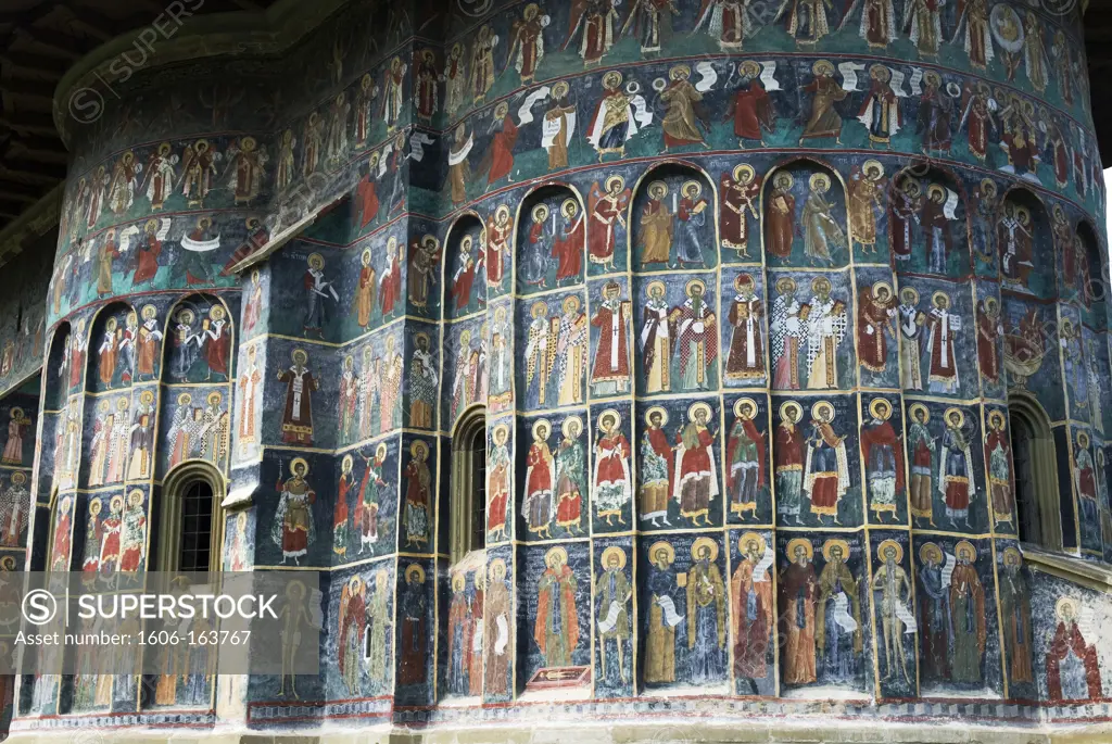 External fresco 16th, Church, Monastery, Sucevita, Bucovina, Moldavia, Roumania