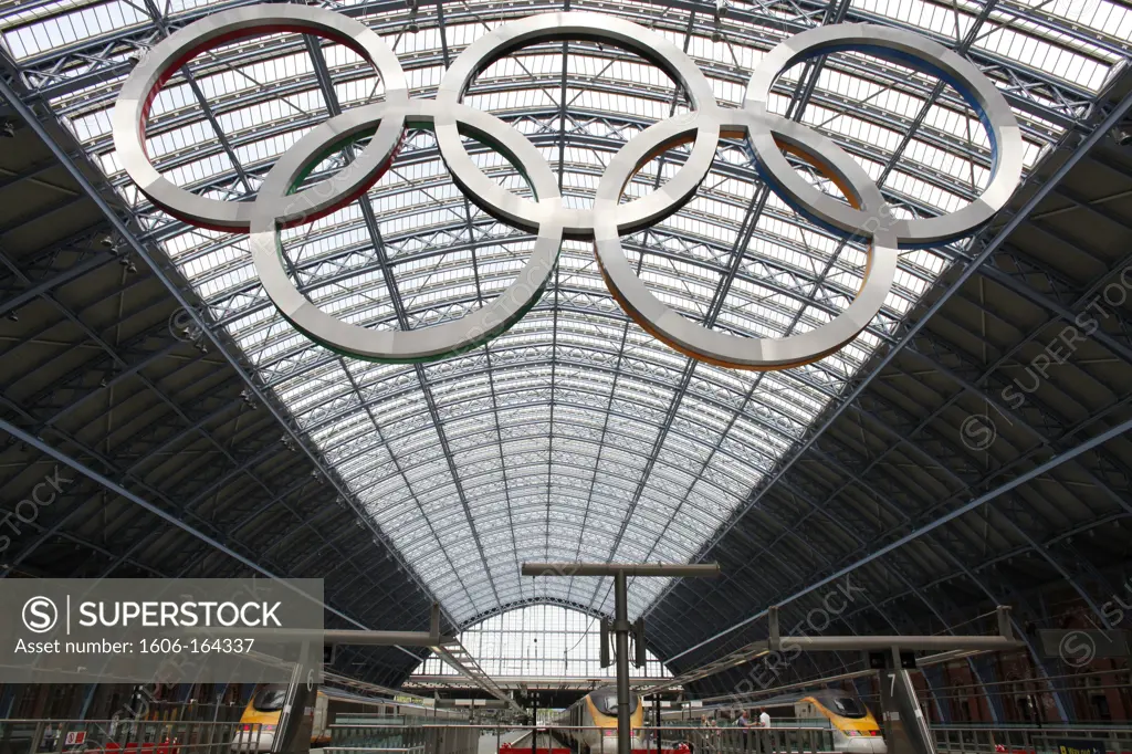 Eurostars & Olympic game symbol at St Pancras's station . London. England.