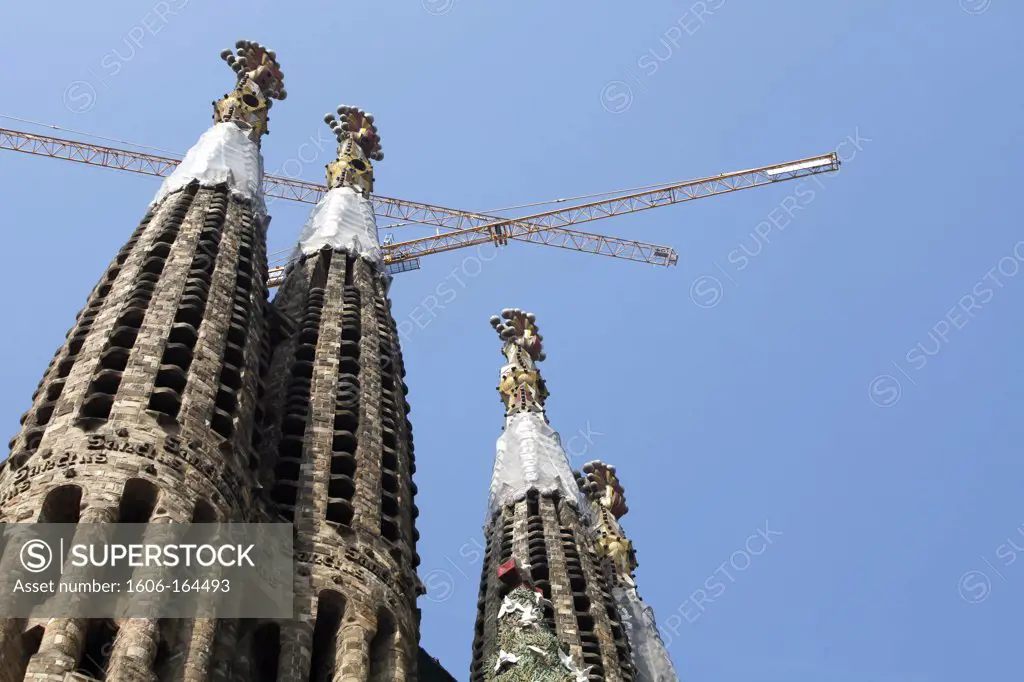 The Temple of the Sagrada Familia bell towers . Barcelona. Spain.