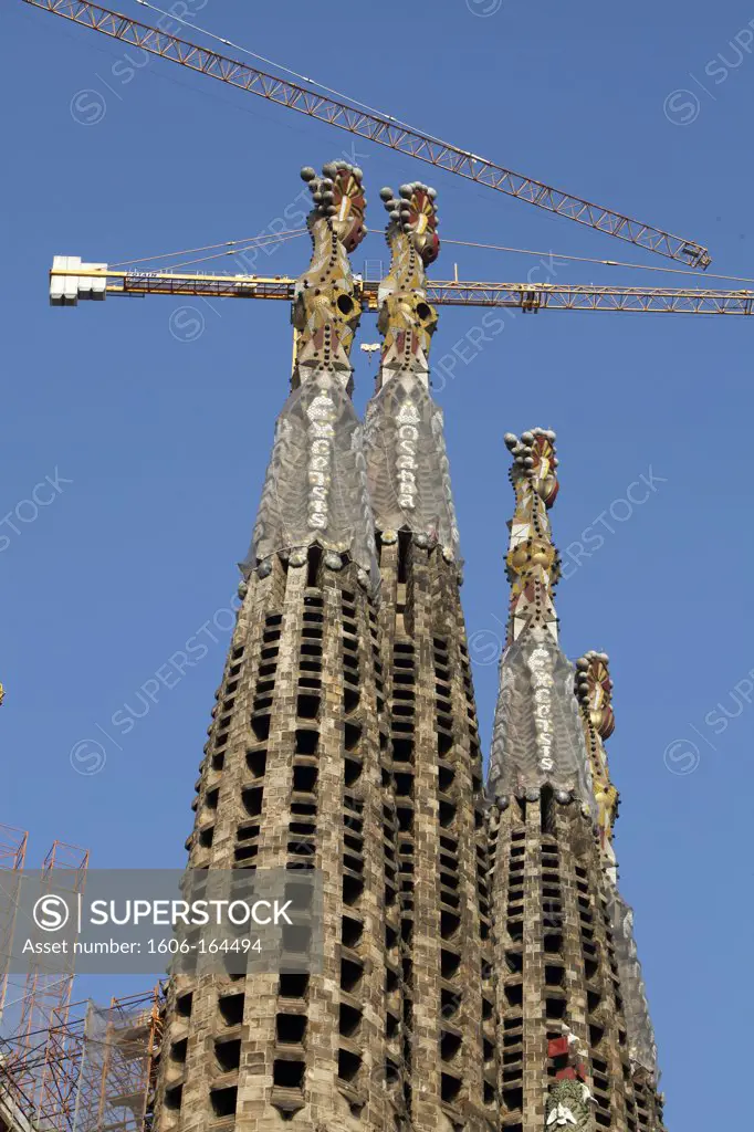 The Temple of the Sagrada Familia bell towers . Barcelona. Spain.