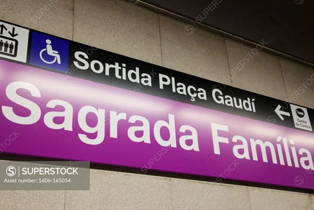 Spain,Barcelona,Sagrada Familia Metro Station Sign
