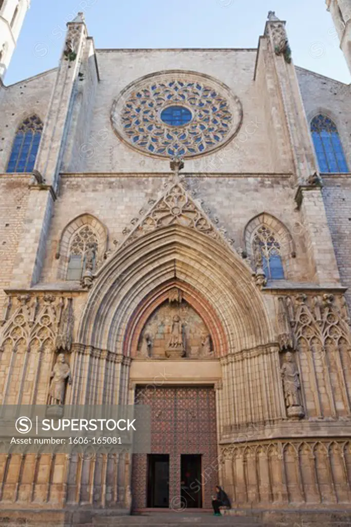 Spain,Barcelona,The Gothic Quarter,Entrance to Santa Maria Del Mar Church