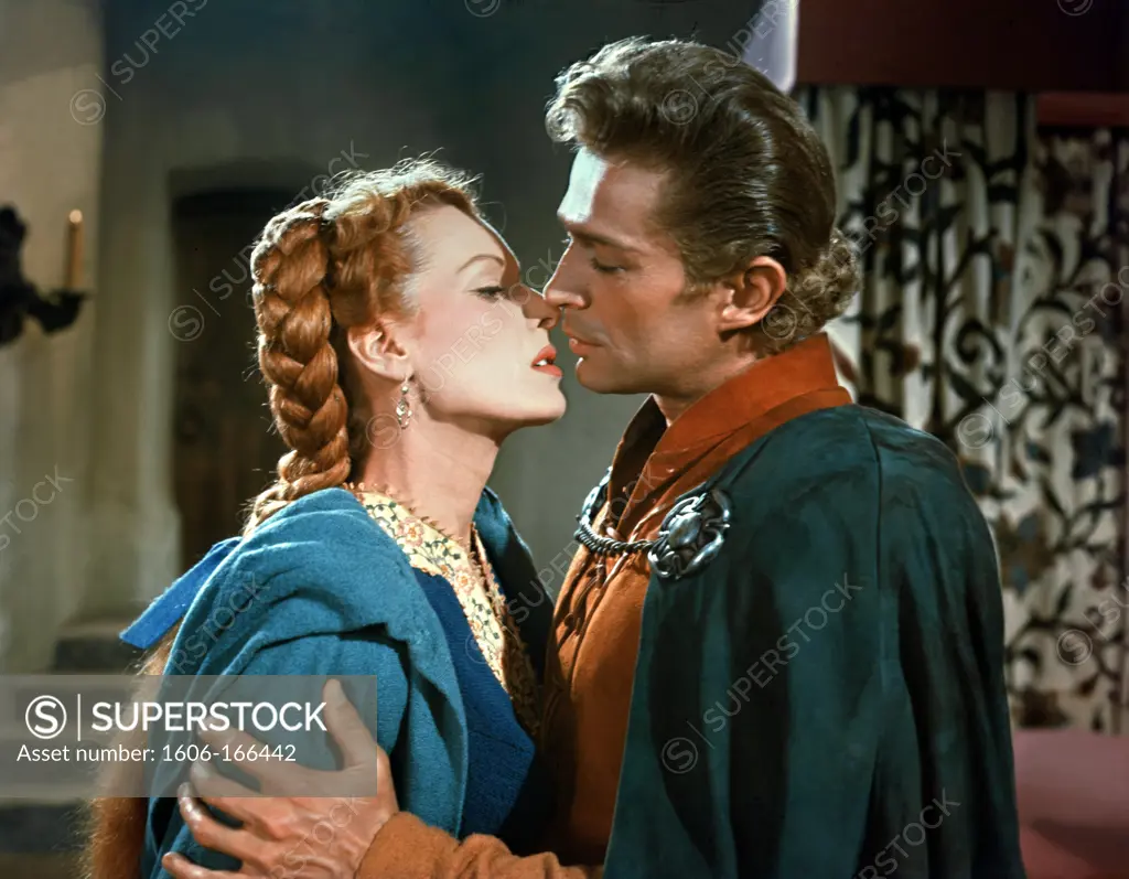 Maureen O'Hara and George Nader , Lady Godiva of Coventry , 1955 directed by Arthur Lubin Universal Pictures