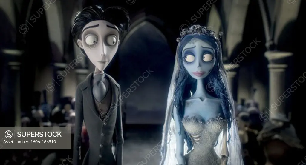 Victor Van Dort, voiced by JOHNNY DEPP, and the Corpse Bride, voiced by HELENA BONHAM CARTER , Corpse Bride , 2005 directed by Tim Burton WARNER BROS. PICTURES