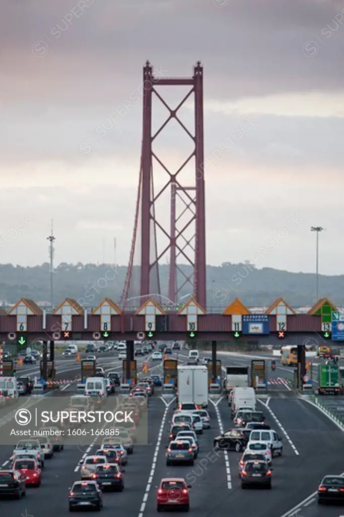 Portugal, Lisbon, 25th of April Bridge, toll bridge