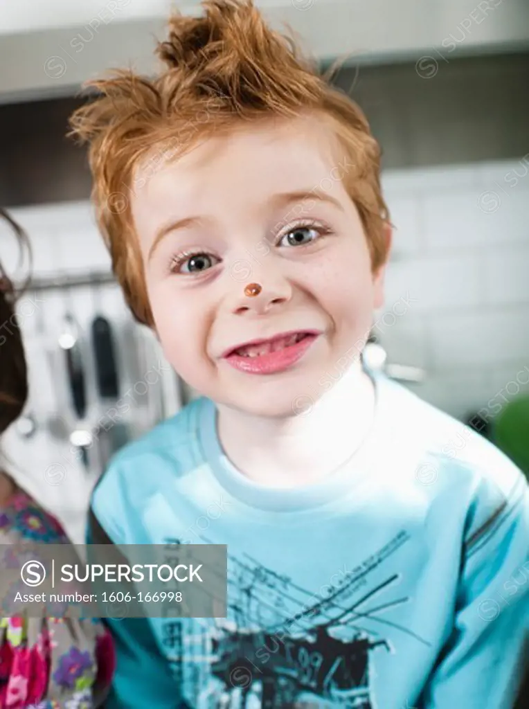 Portrait of a little boy with chocolate on his nose