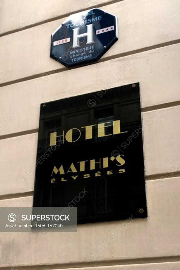 France, Paris, hotel Mathi's sign