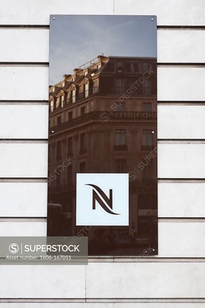 France, Paris, Nespresso sign, Auber street