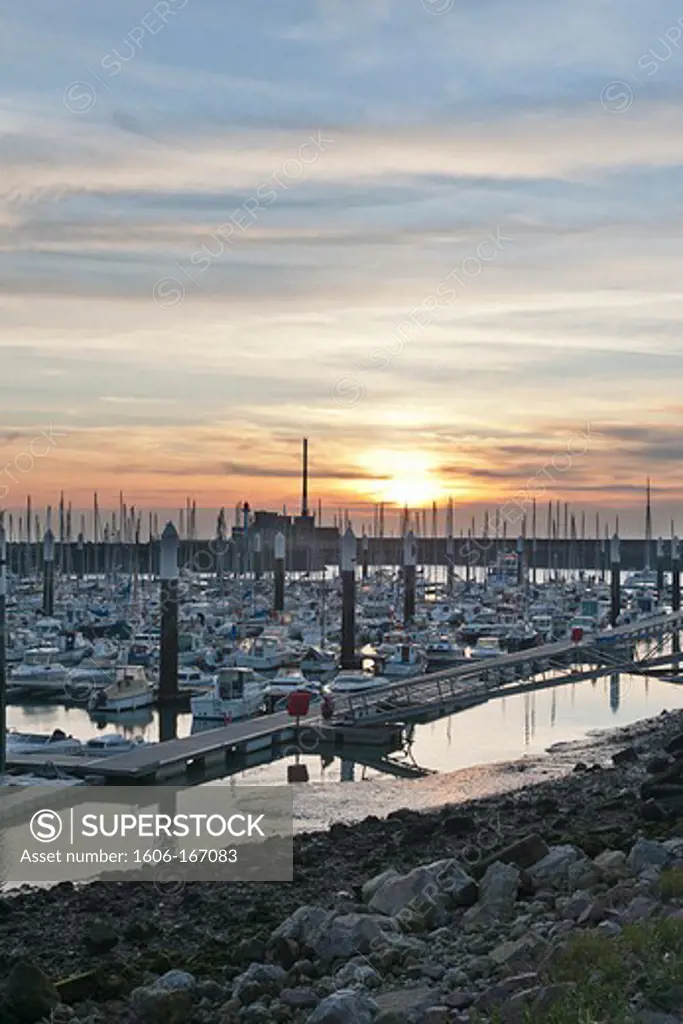 France, Le Havre, Marina, sunset