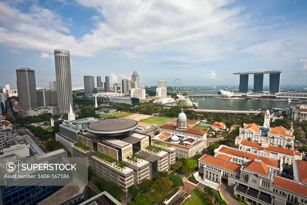 Singapore City,Supreme Court Bldg. and Marina Bay