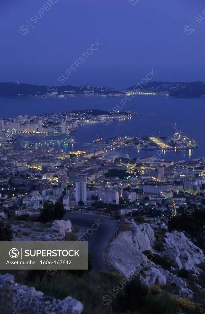France, Toulon, the bay and the naval base view from the Mont Faron
