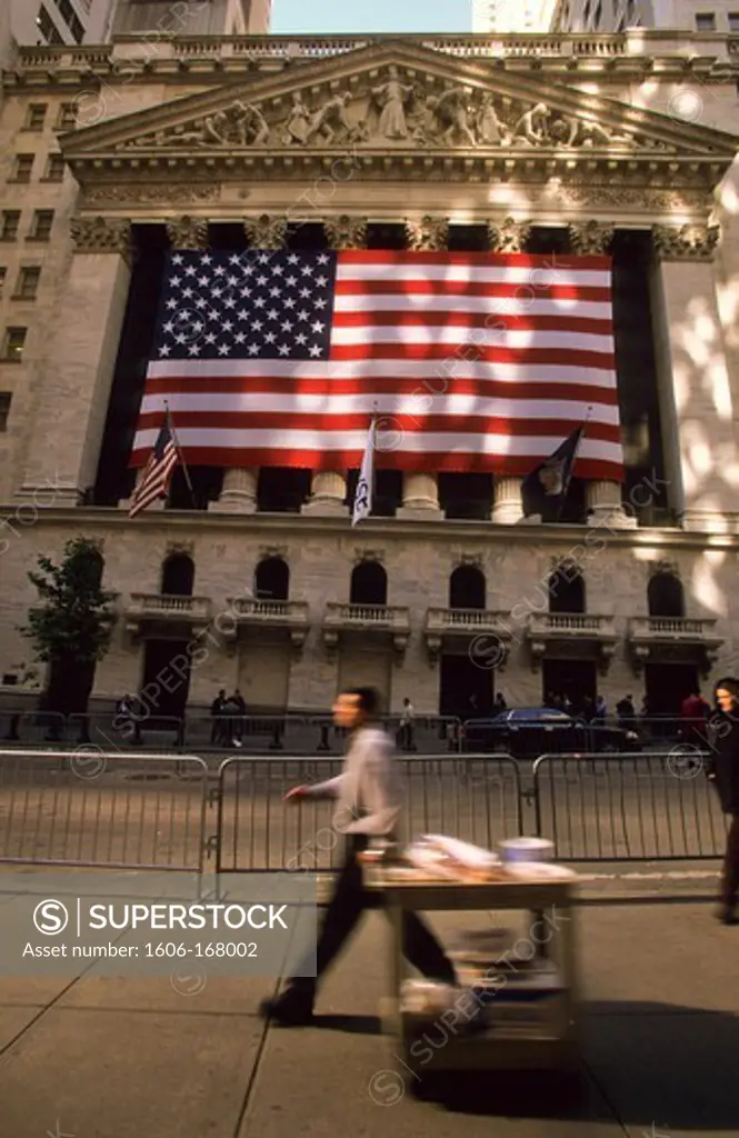New York - United States, Stock Exchange, covered with a giant American Flag