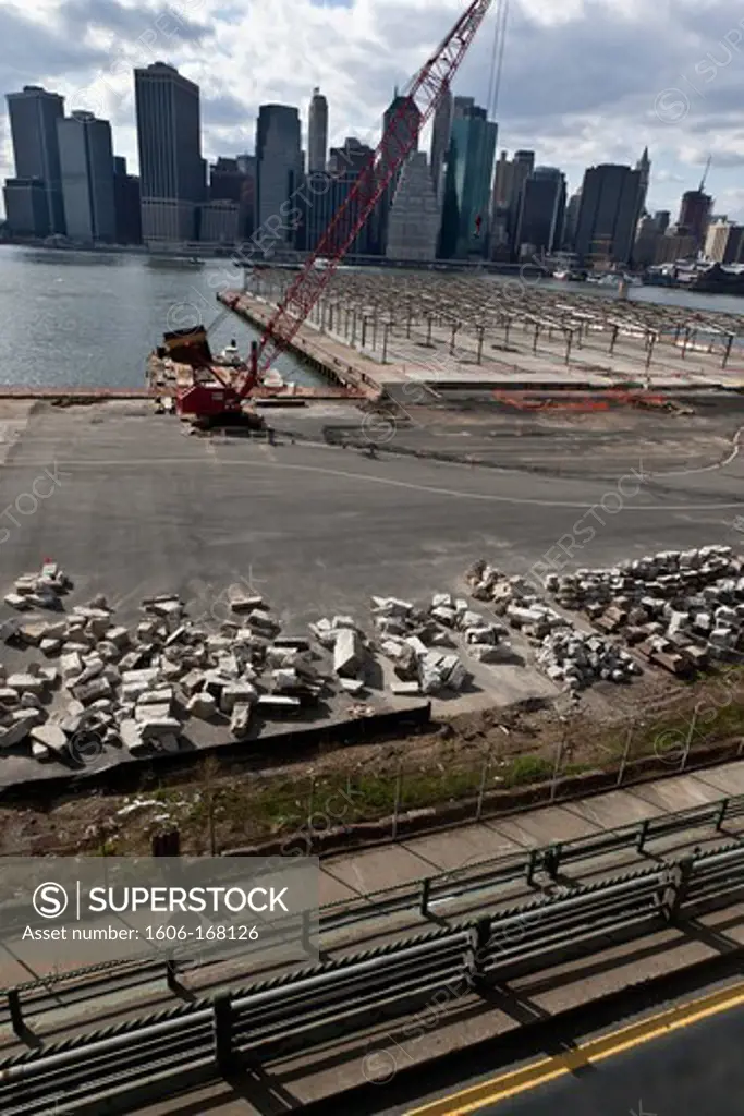 New York - United States, Manhattan Skyline, old docks area going to be transformed in a big garden park