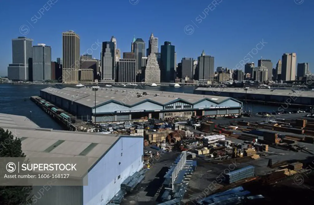 New York - United States, port and docks, Brooklyn Height, Manhattan skyline