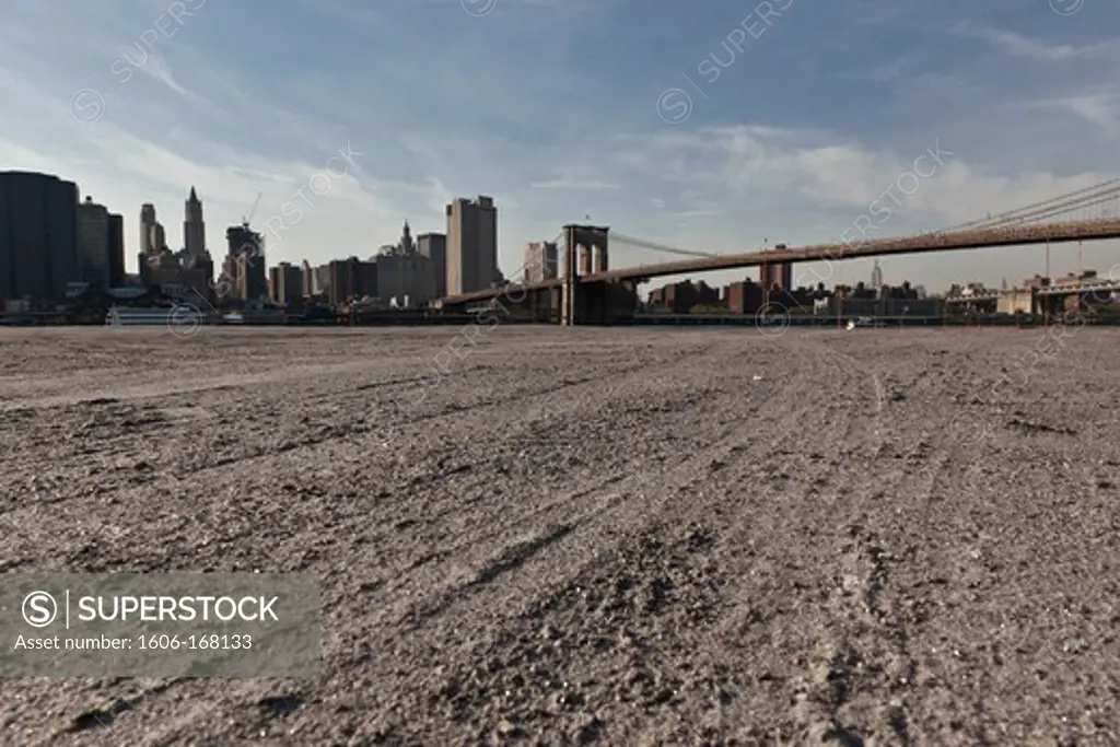 New York - United States, construction of the new Brooklyn bridge park, old docks area going to be transformed in a big garden park