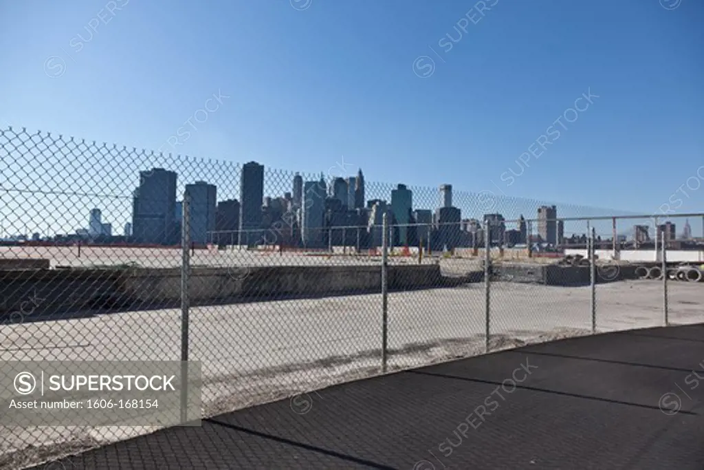 New York - United States, Lower Manhattan cityscape view from Brooklyn bridge park pier