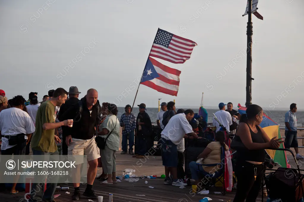 New York - United States, Cuban party on the boardwalk in Coney island beach in summer, people Brooklyn