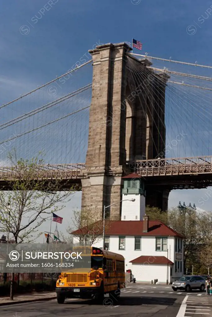 New York - United States, Manhattan, old lighthouse, under the Brooklyn bridge Brooklyn Pier, Fulton Ferry pier, on East river