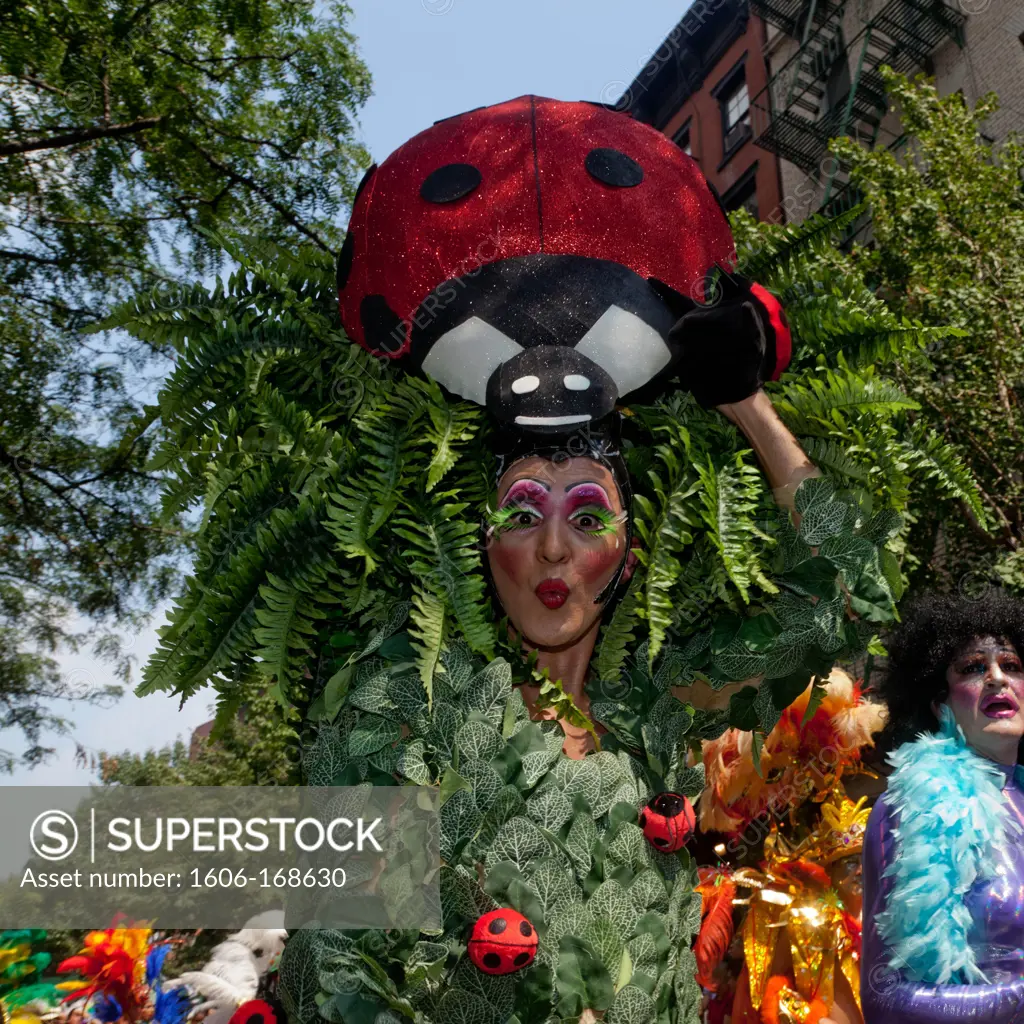 New York - United States, gay pride parade on fifth avenue, portrait of disguised man