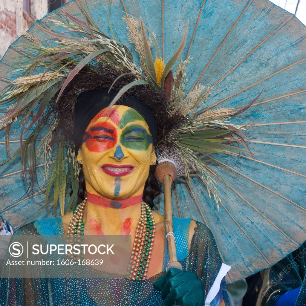 New York - United States, Mermaid parade in Coney island, Brighton beach, portrait of a person in eccentric disguise