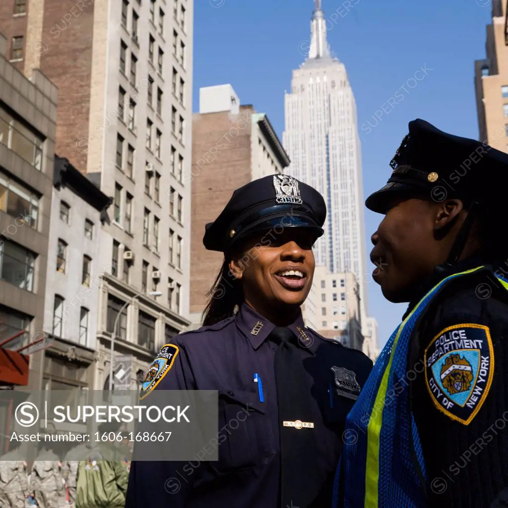 New York - United States, Veteran Day parade, in front of the Empire State building, police officers