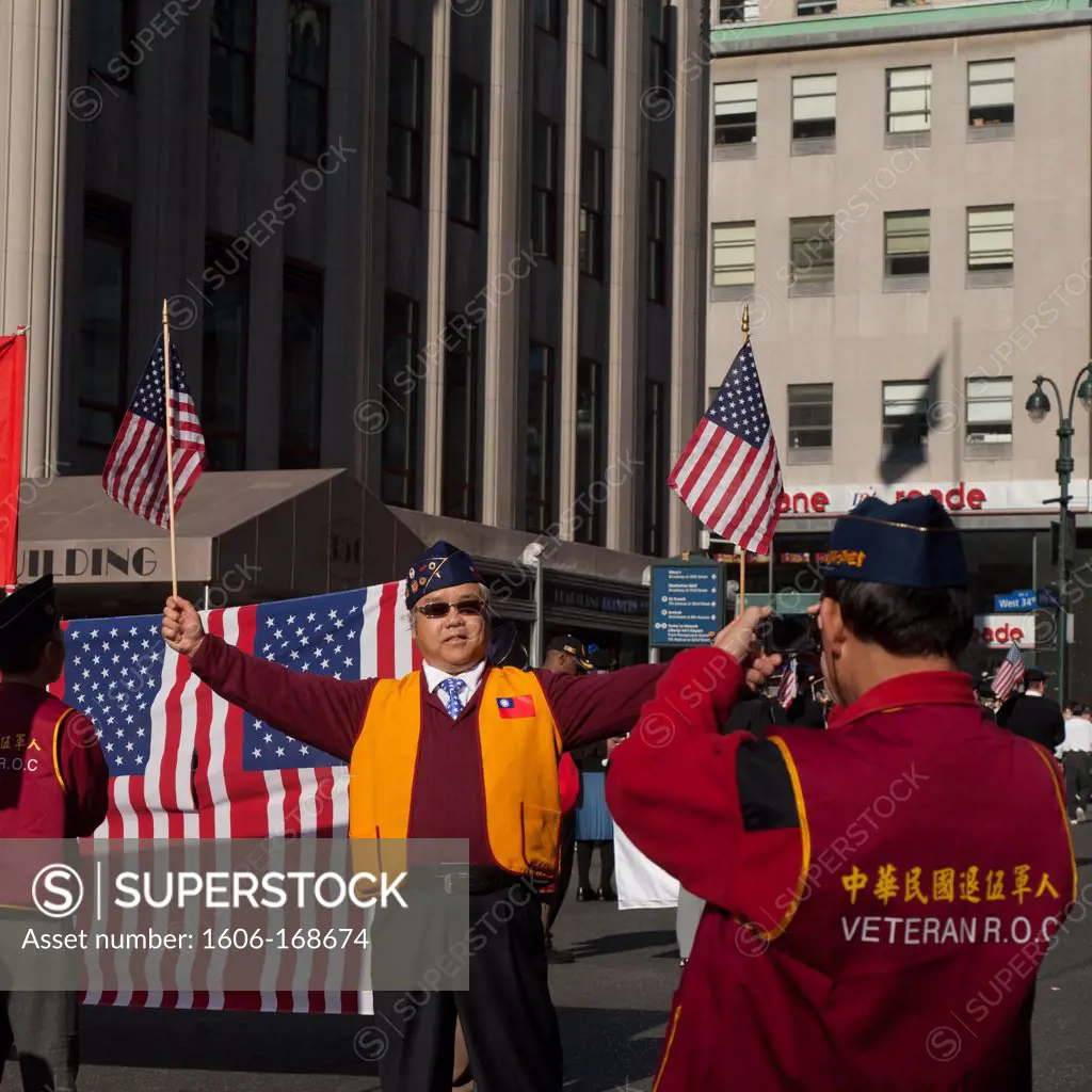 New York - United States, Veteran day parade, American flags