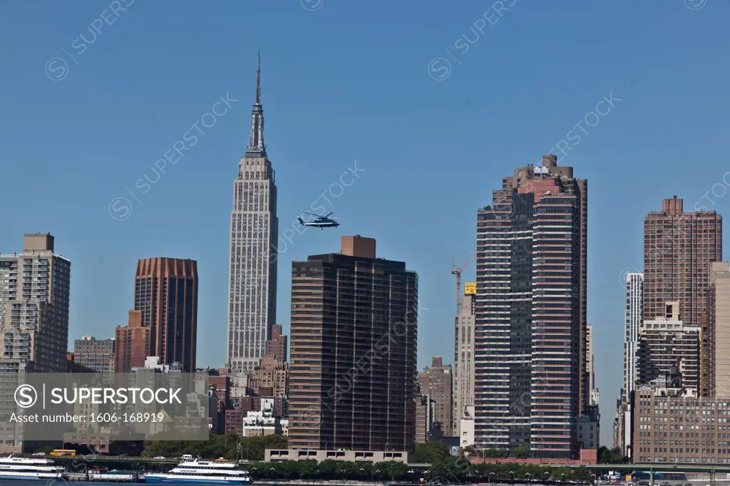 New York - United States, Manhattan, the quays of Gentry park in Queens, Empire State building and UN building, Skyline