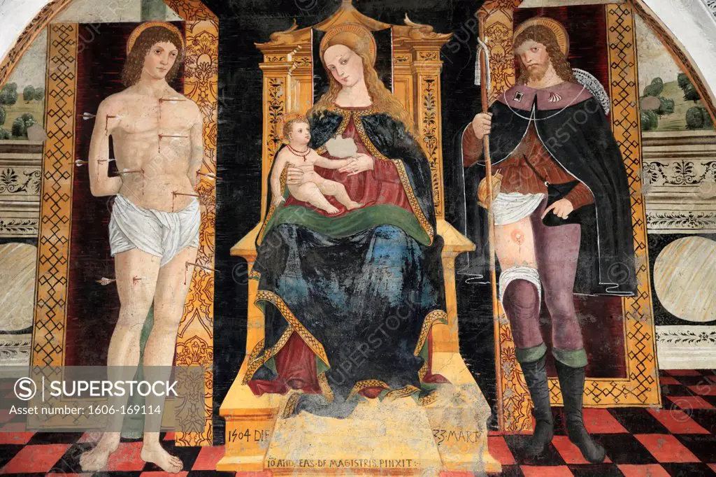 Italy, Lombardy, Como, San Fedele Basilica, interior, wall painting,