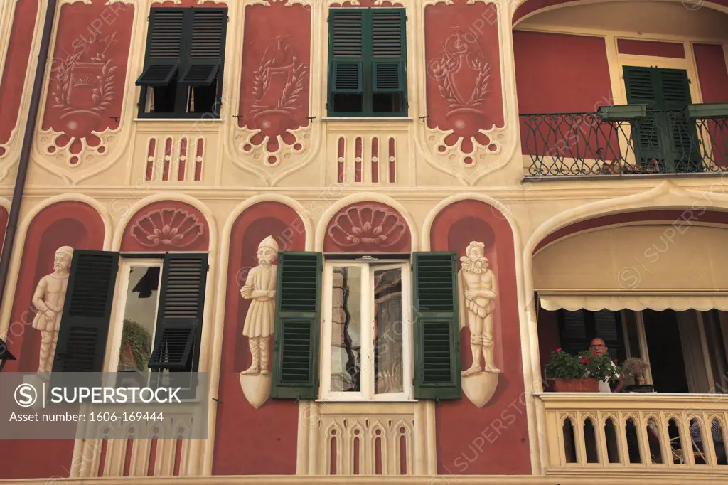 Italy, Liguria, Santa Margherita Ligure, painted house,