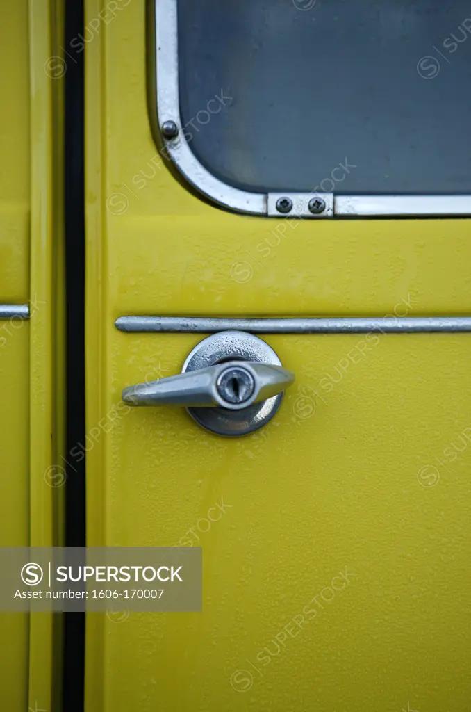 Yellow 2CV, detail of the door