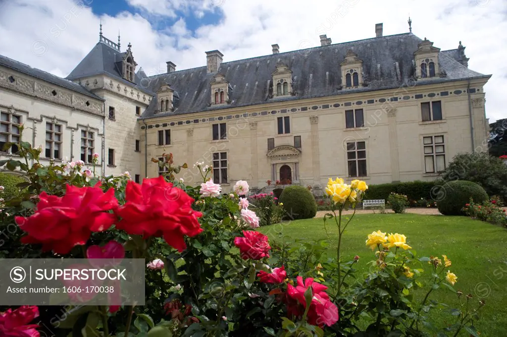 Castle of Loire, courtyard and garden of Breze Castle, Breze, Maine et Loire, Pays de la loire, France