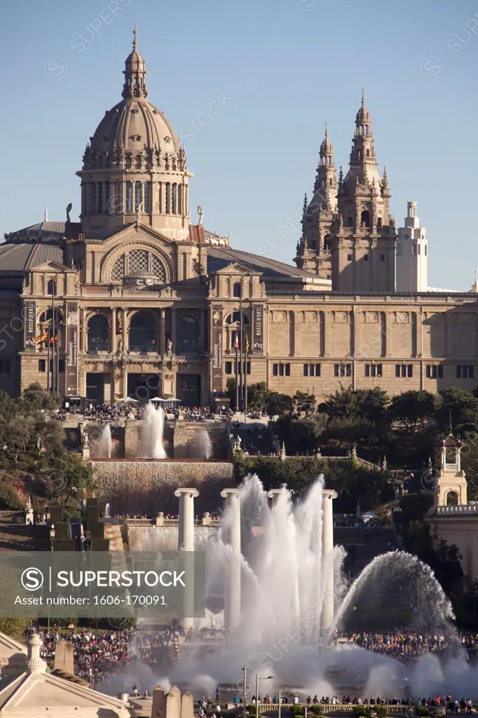 Spain-Barcelona City-España Square-Montjuich National Palace-Montjuich Fountains