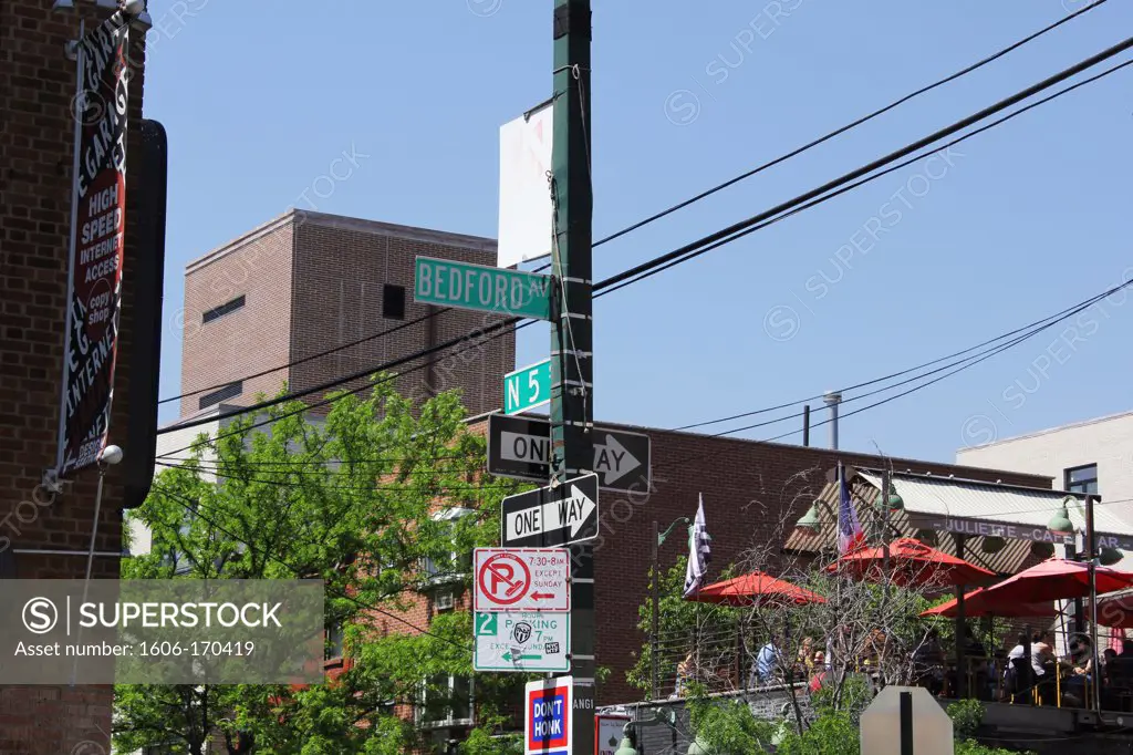 New York City, Williamsburg, Bedford avenue & north 5th street, street signs, street scenes