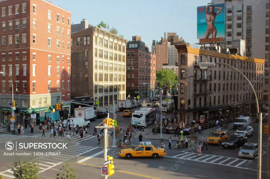 USA, New York City; Manhattan, Meatpacking District, 14th street, Husdon street, restaurant, street scenes