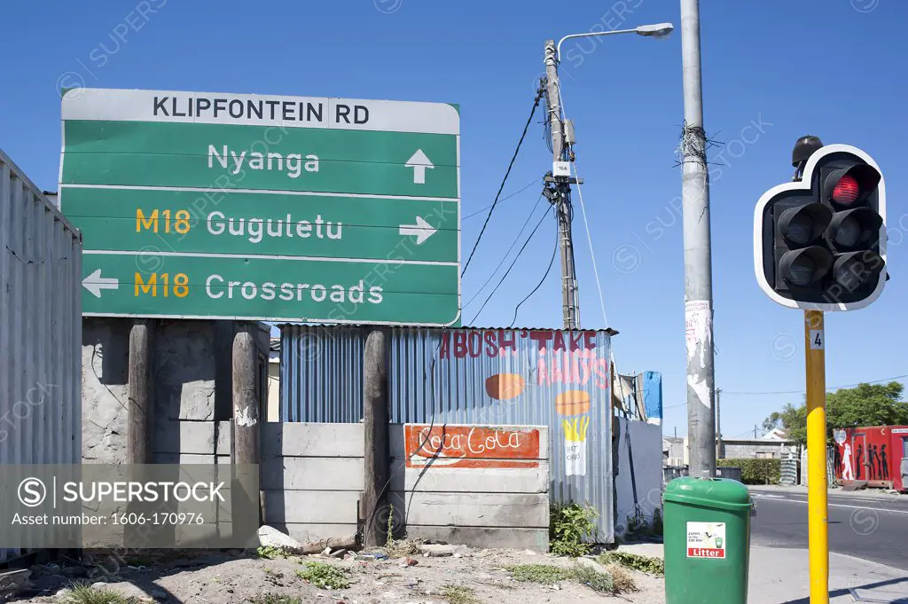 South Africa, Cape Town, Township of Nyanga, direction signs in the streets