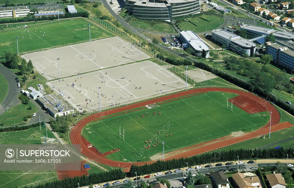France, Auvergne, Puy de Dome, Clermont Ferrand, stadium, aerial view
