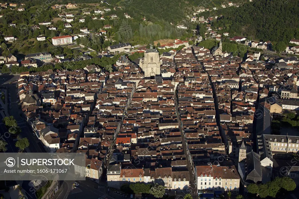 France, Aveyron, Villefranche de Rouergue, medieval city, aerial view