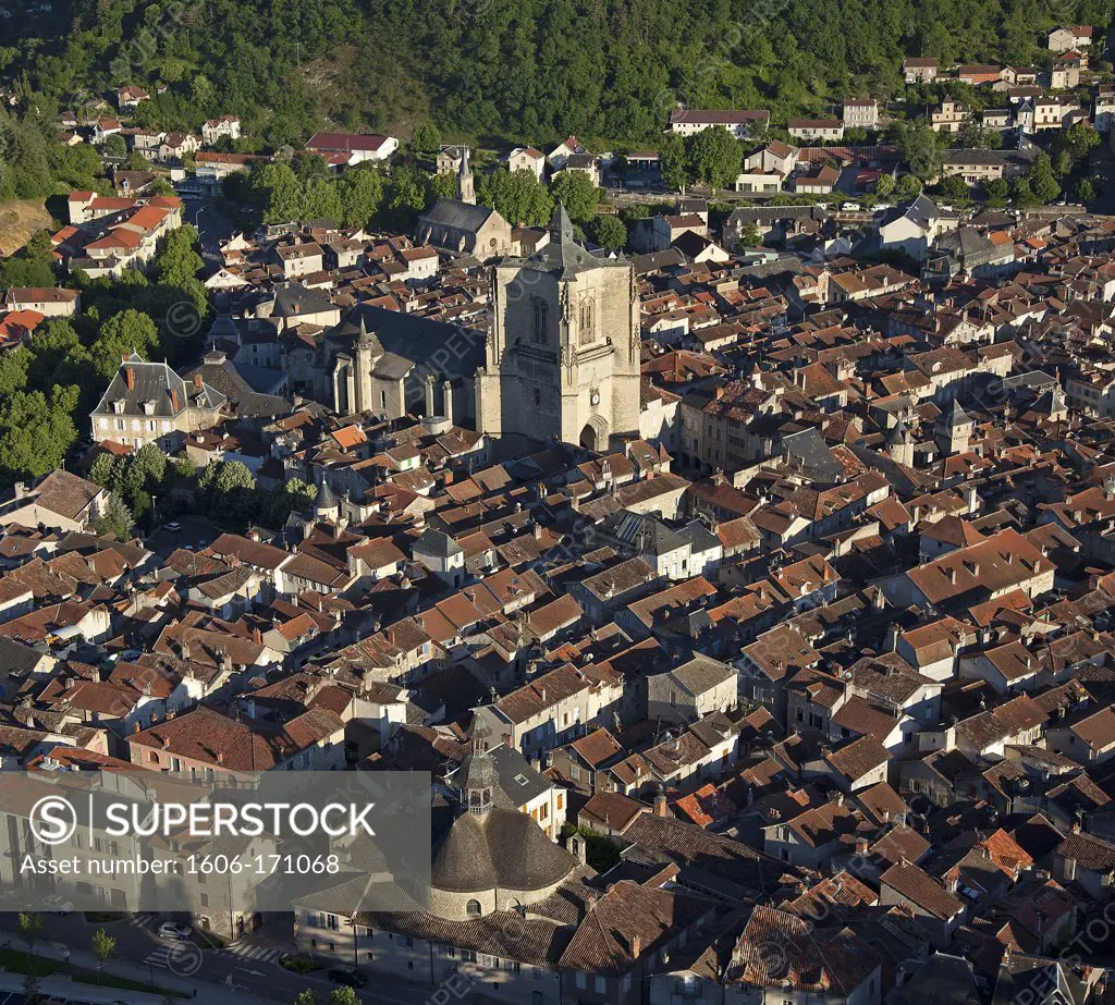 France, Aveyron, Villefranche de Rouergue, medieval city, aerial view