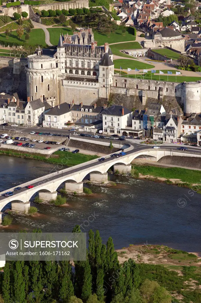 France, Indre-et-Loire, Amboise, Loire river, Castle, aerial view