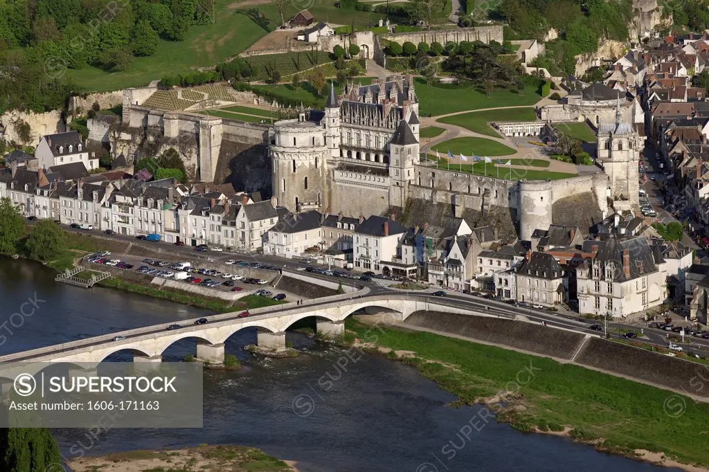 France, Indre-et-Loire, Amboise, Loire river, Castle, aerial view